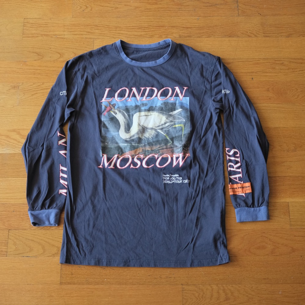 Heron Preston Long Sleeve T-Shirt Mens Navy Blue For You The World Tour Y2K M